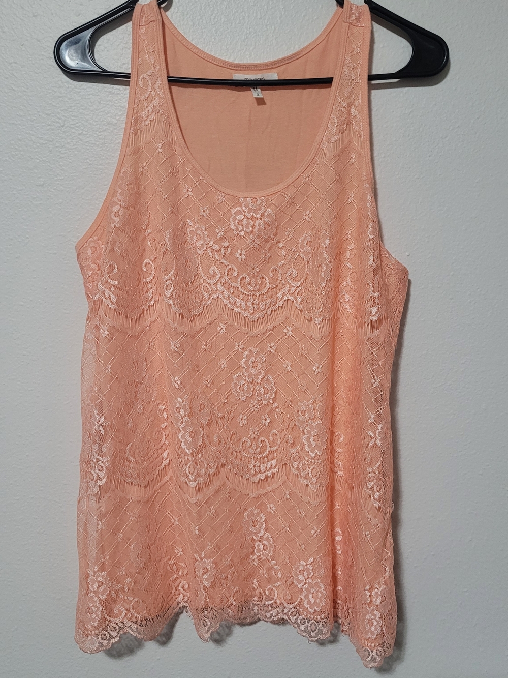 Maurices Peach Lace Overlay Tank Top Romantic Feminine Chic Flowy  Casual Dressy
